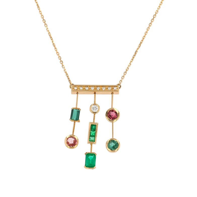 Collier émeraudes, tourmalines et diamants or jaune 8.53g Comme neuf -  reconditionné disponible sur Gemme Les Bijoux